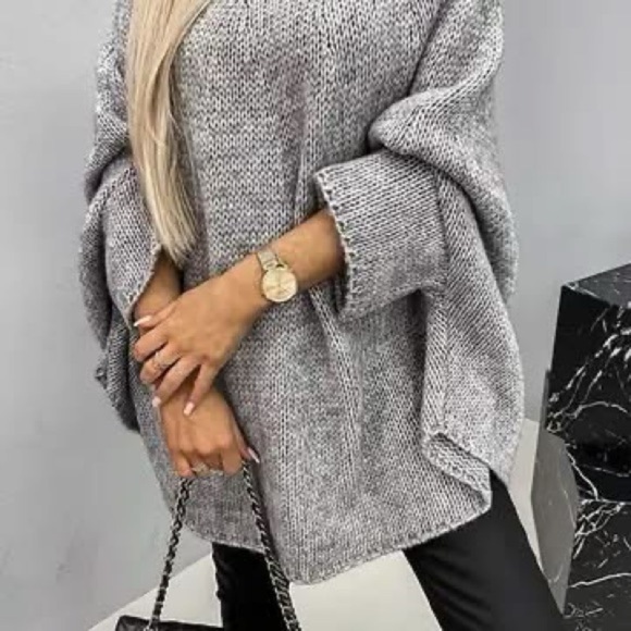 Sweaters - Cozy Gray Women's Oversized Cape Sweater